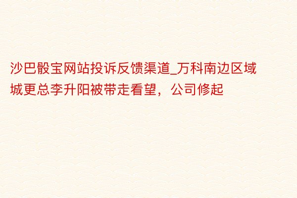 沙巴骰宝网站投诉反馈渠道_万科南边区域城更总李升阳被带走看望，公司修起
